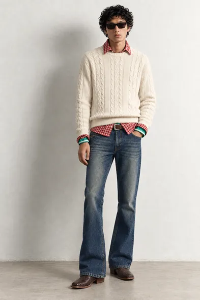 Otis - Beyaz - Regular Fit Bisiklet Yaka - Erkek Kazak