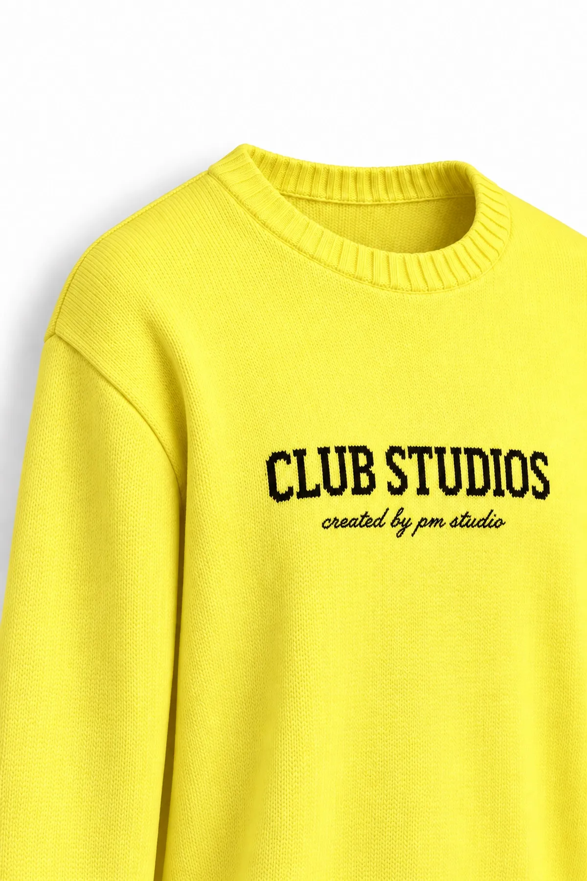 Club Studios - Sarı - Boxy Fit Bisiklet Yaka - Erkek Kazak