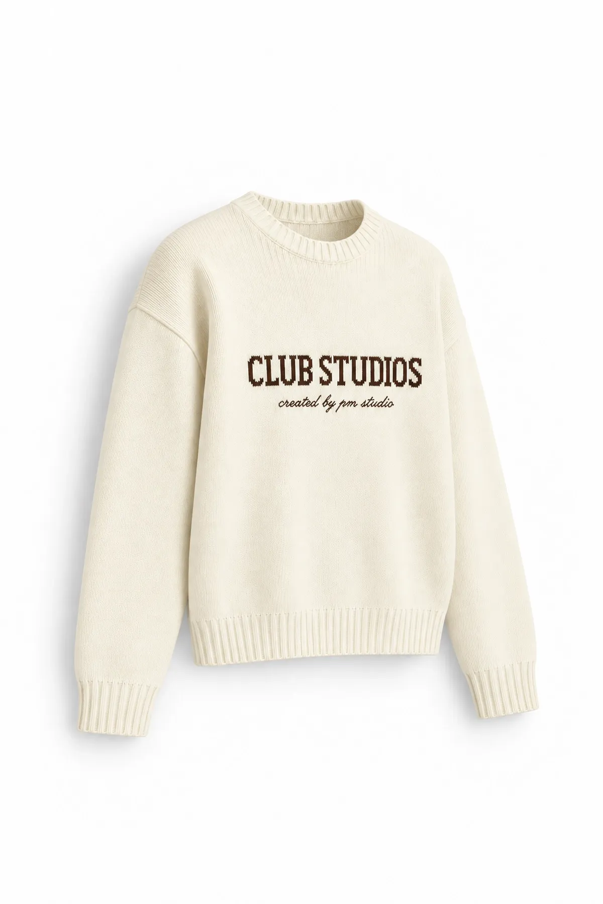 Club Studios - Beyaz - Boxy Fit Bisiklet Yaka - Erkek Kazak
