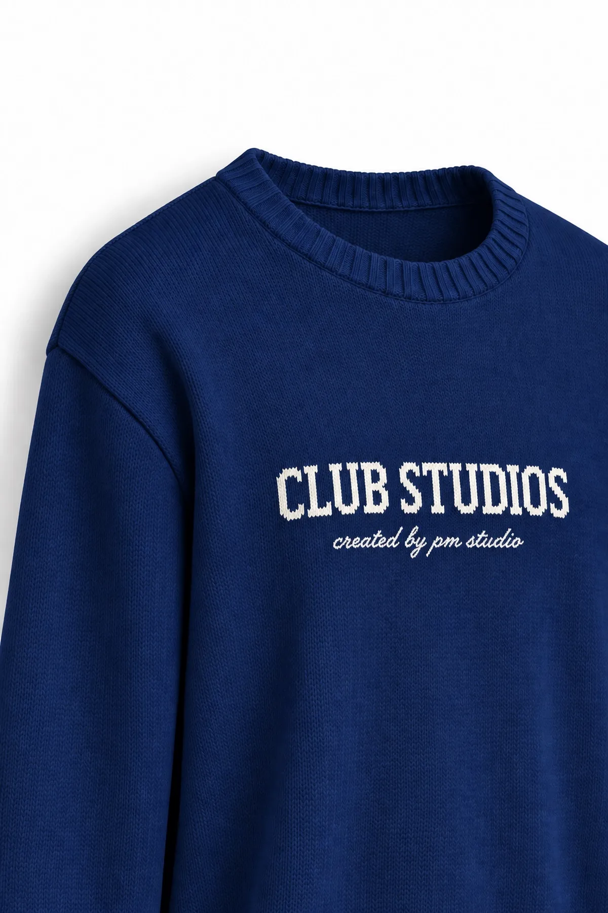 Club Studios - Mavi - Boxy Fit Bisiklet Yaka - Erkek Kazak