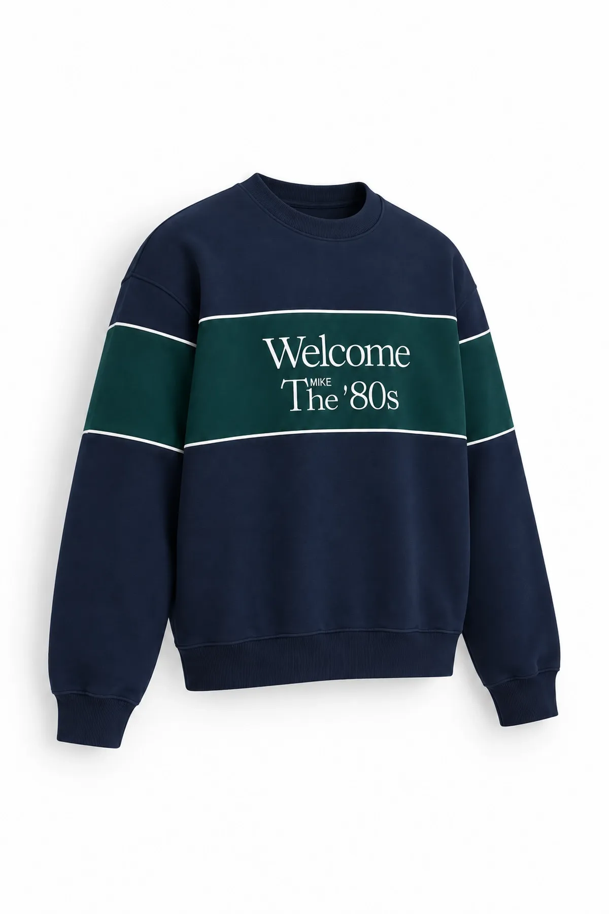 Eight Zero - Lacivert - Boxy Fit Bisiklet Yaka - Pamuklu Erkek Sweatshirt