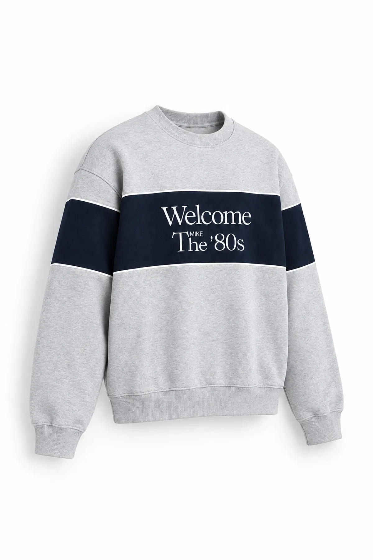 Eight Zero - Gri - Boxy Fit Bisiklet Yaka - Pamuklu Erkek Sweatshirt