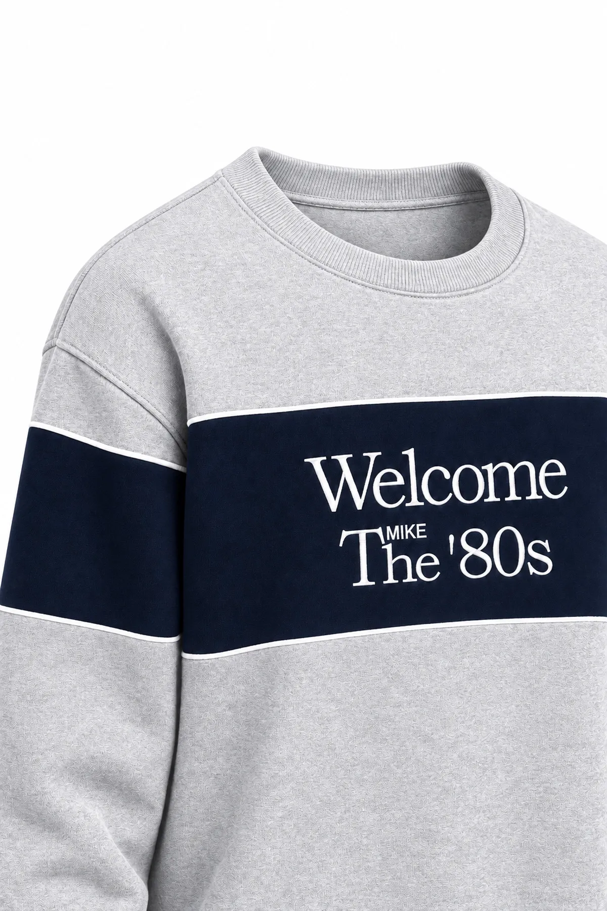Eight Zero - Gri - Boxy Fit Bisiklet Yaka - Pamuklu Erkek Sweatshirt