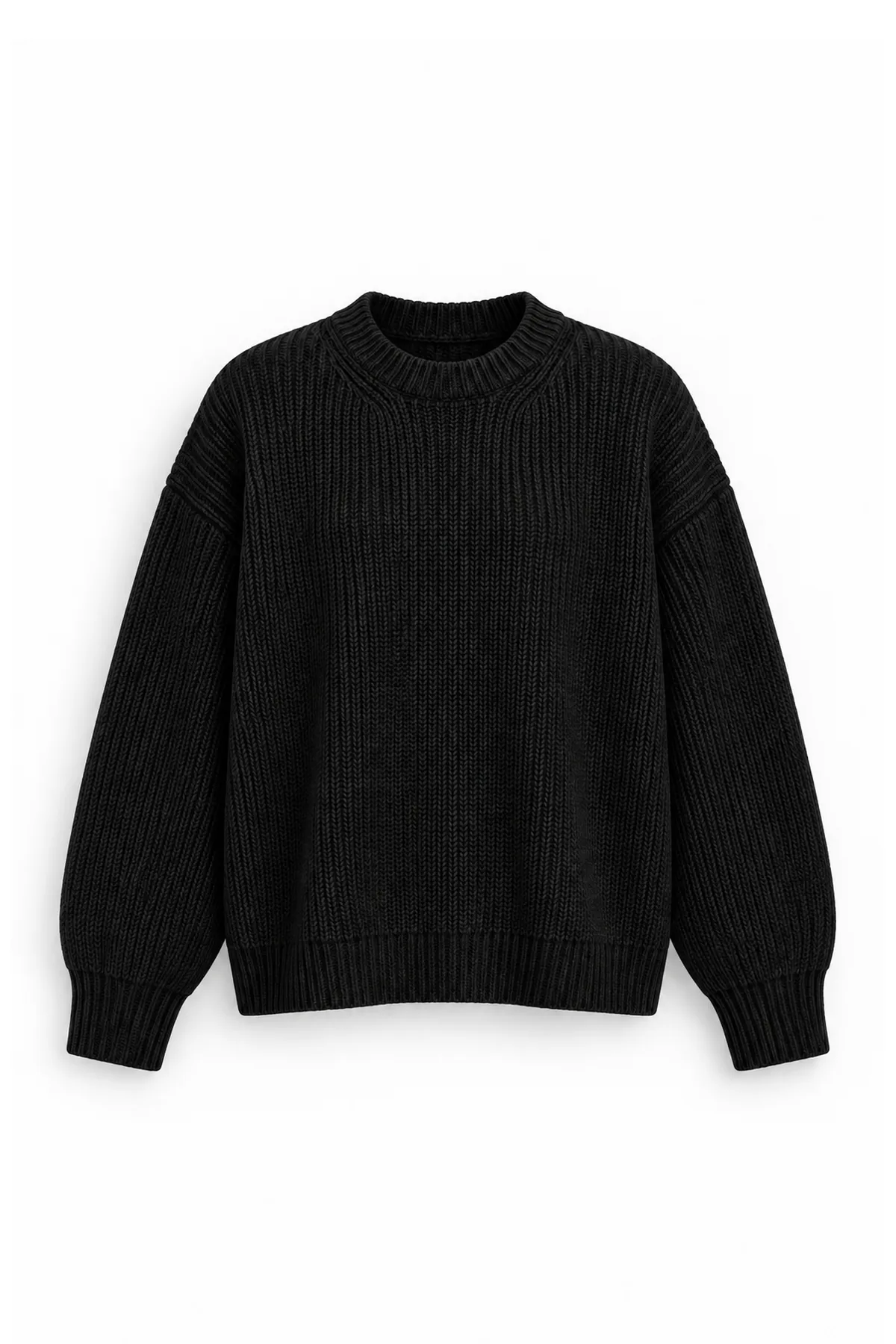 Lars - Siyah - Bisiklet Yaka - Oversize Fit - Pamuklu Erkek Kazak