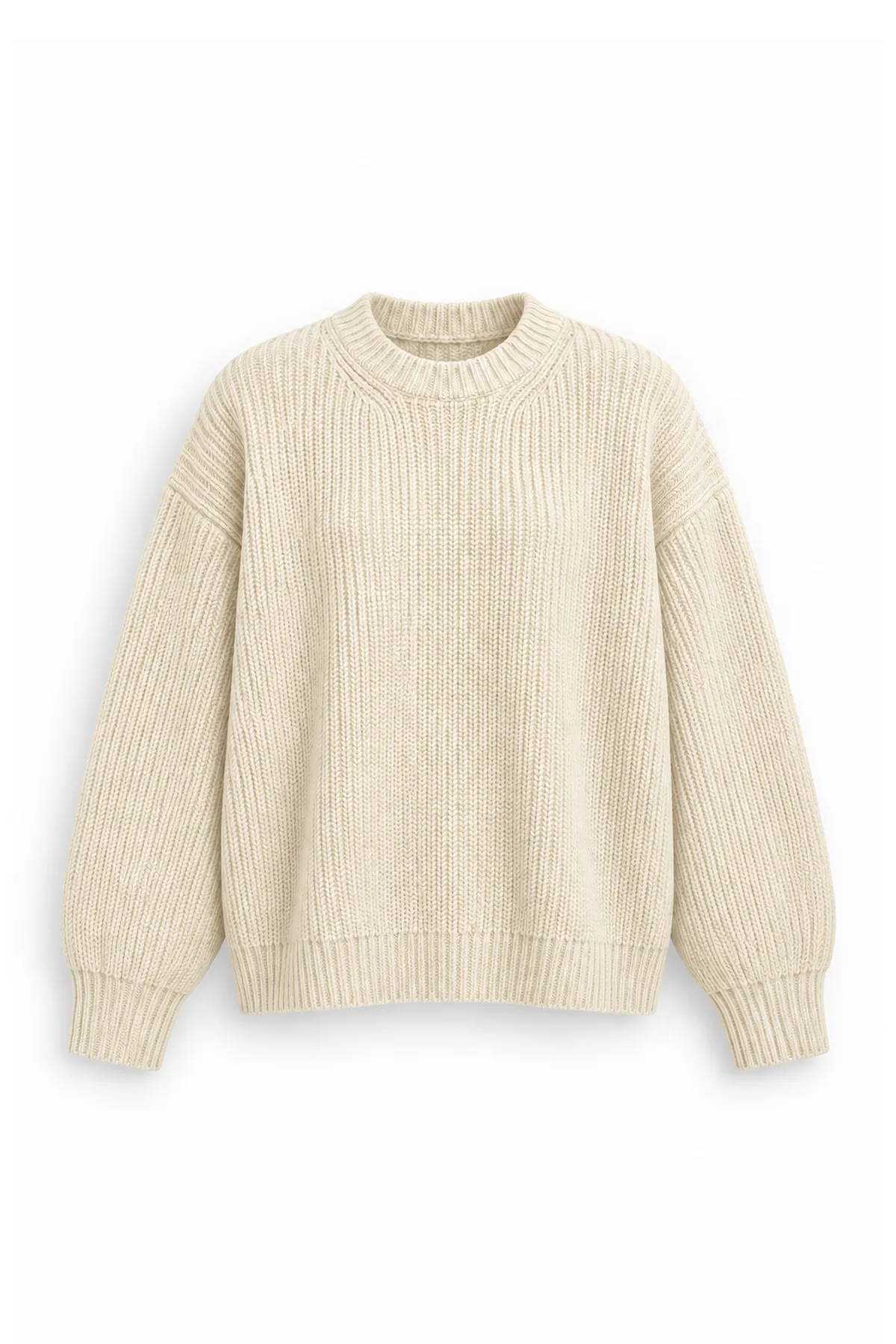 Lars - Ekru - Bisiklet Yaka - Oversize Fit - Pamuklu Erkek Kazak