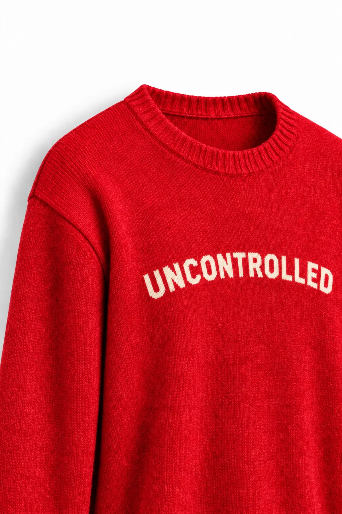 Uncontrolled - Kırmızı - Bisiklet Yaka - Oversize Fit - Pamuklu Erkek Kazak