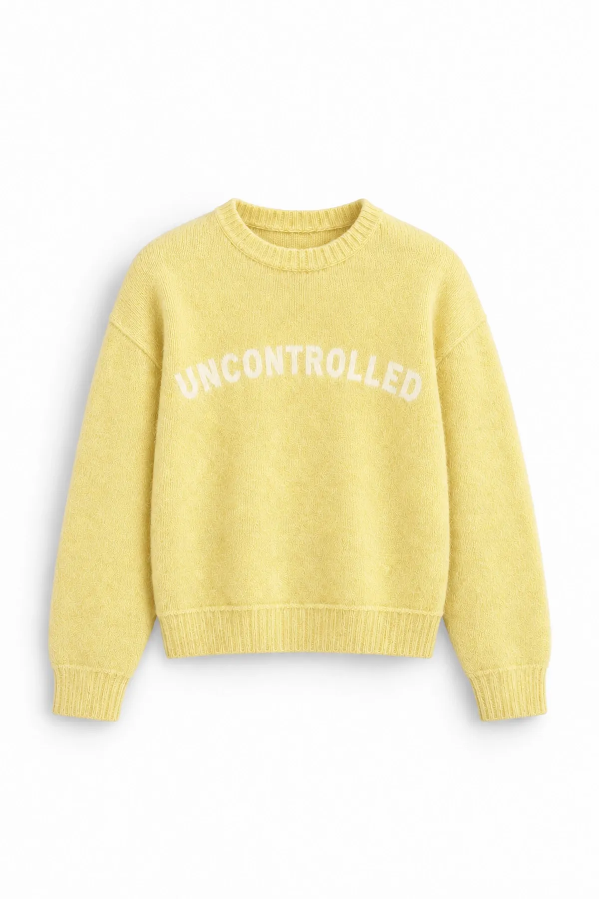 Uncontrolled - Sarı - Bisiklet Yaka - Oversize Fit - Pamuklu Erkek Kazak