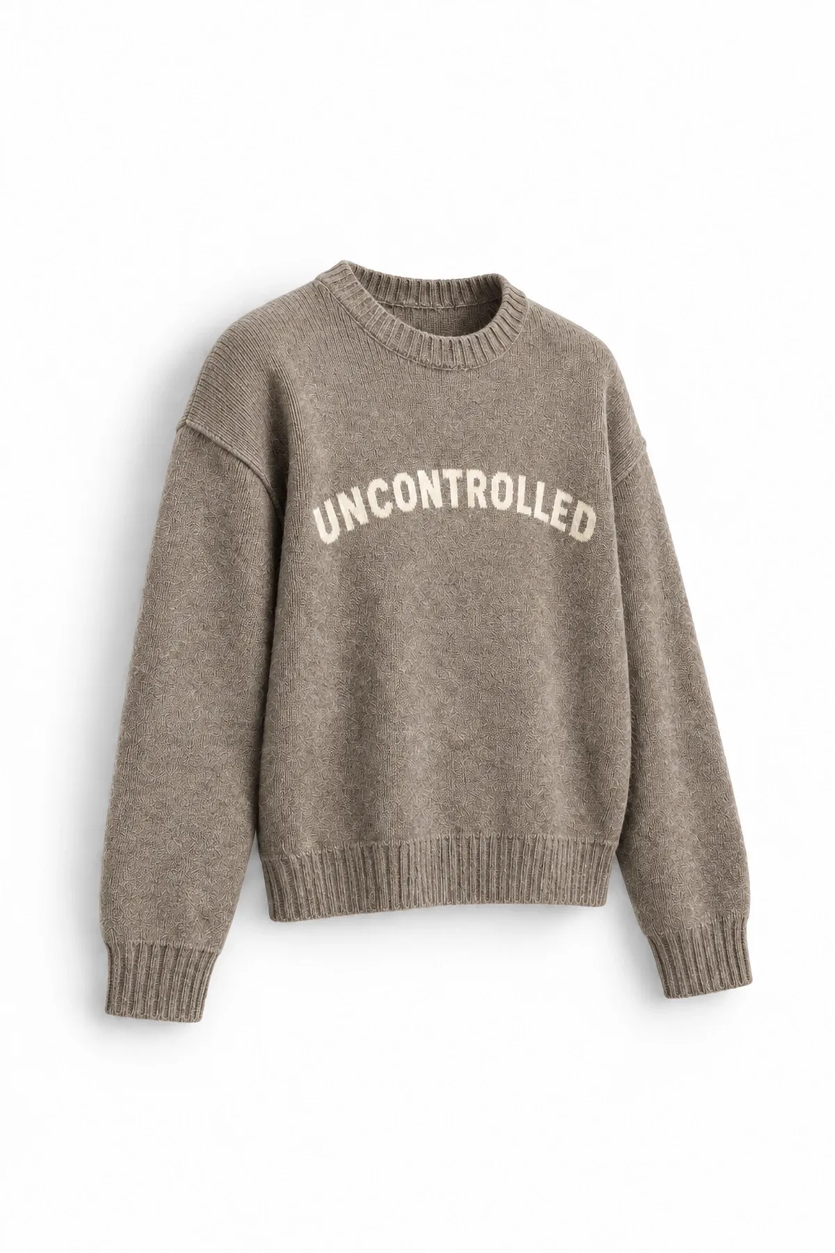 Uncontrolled - Bej - Bisiklet Yaka - Oversize Fit - Pamuklu Erkek Kazak