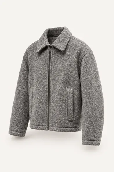 Kelly - Gri - Kaşe Crop - Erkek Ceket