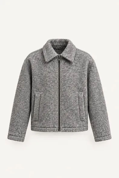 Kelly - Gri - Kaşe Crop - Erkek Ceket