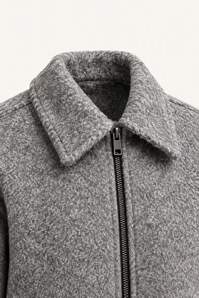 Kelly - Gri - Kaşe Crop - Erkek Ceket