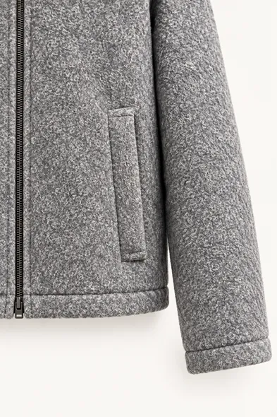 Kelly - Gri - Kaşe Crop - Erkek Ceket