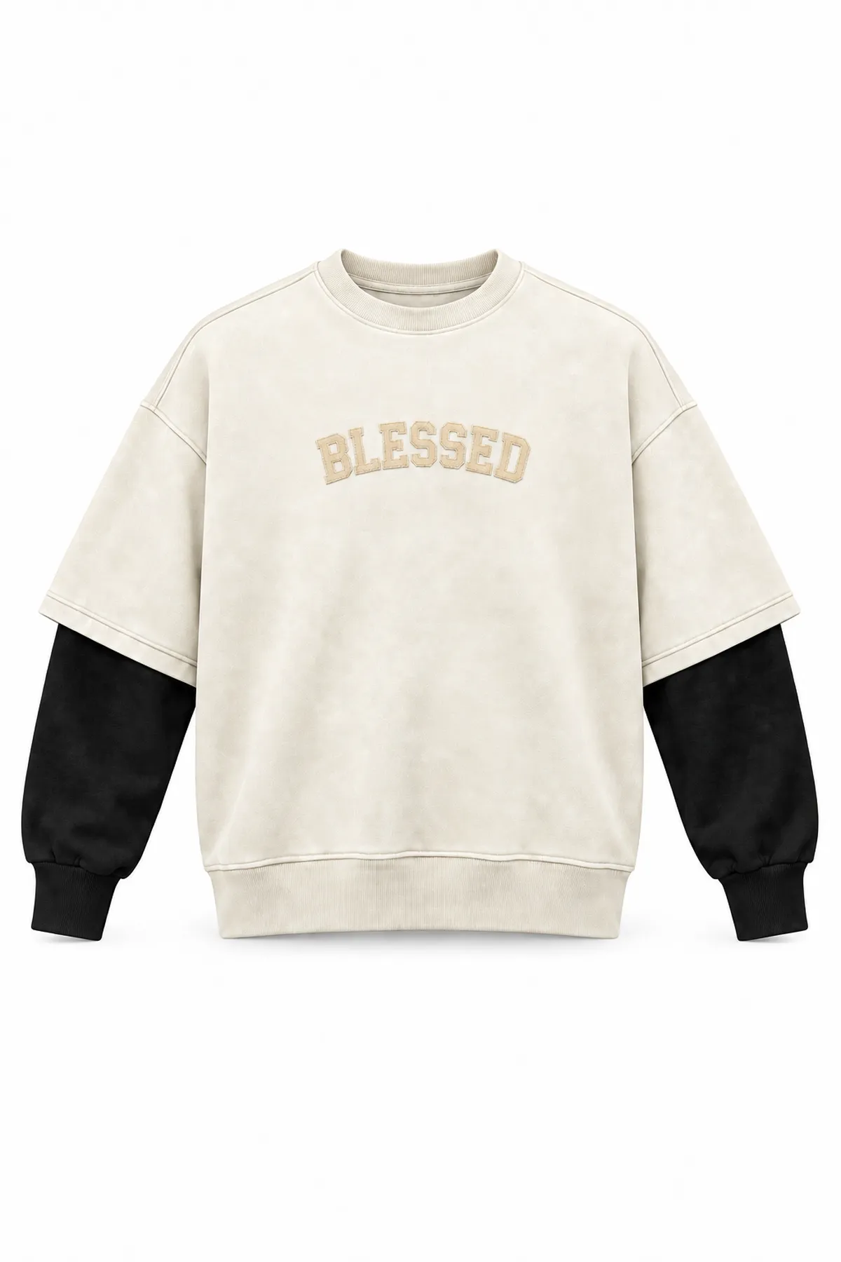 Blessed - Ekru - Oversize Fit - Erkek Sweatshirt