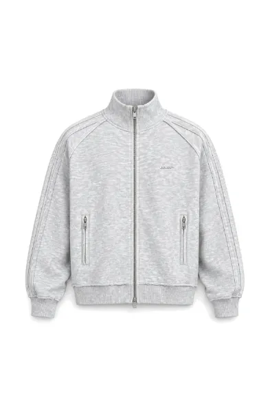 Floyd - Açık Gri - Oversize Fit - Fermuarlı Erkek Ceket ve Erkek Eşofman Takımı