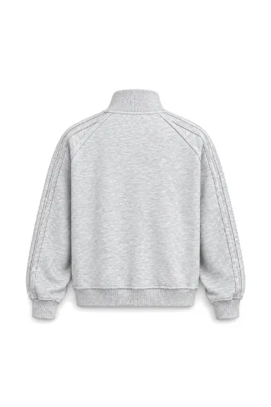 Floyd - Açık Gri - Oversize Fit - Fermuarlı Erkek Ceket ve Erkek Eşofman Takımı
