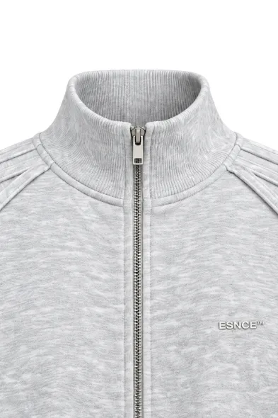Floyd - Açık Gri - Oversize Fit - Fermuarlı Erkek Ceket ve Erkek Eşofman Takımı