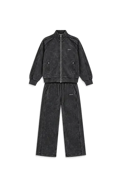 Floyd - Siyah - Oversize Fit - Fermuarlı Erkek Ceket ve Erkek Eşofman Takımı
