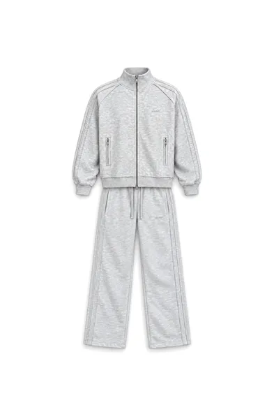 Floyd - Açık Gri - Oversize Fit - Fermuarlı Erkek Ceket ve Erkek Eşofman Takımı