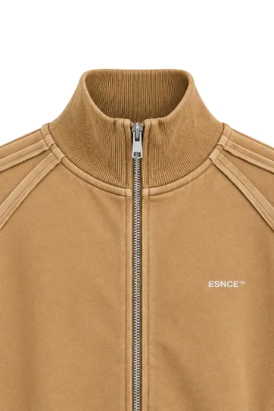 Floyd - Taba - Oversize Fit - Fermuarlı Erkek Ceket ve Erkek Eşofman Takımı