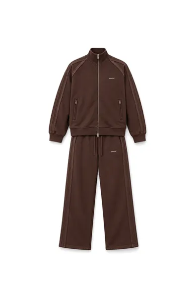 Floyd - Kahverengi - Oversize Fit - Fermuarlı Erkek Ceket ve Erkek Eşofman Takımı