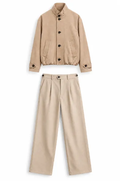 Vino - Bej - Oversize Fit Erkek Ceket - Spor Klasik Erkek Pantolon Kombini