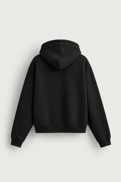 Bye - Siyah - Boxy Fit - Çift Fermuarlı Kapüşonlu - Erkek Sweatshirt