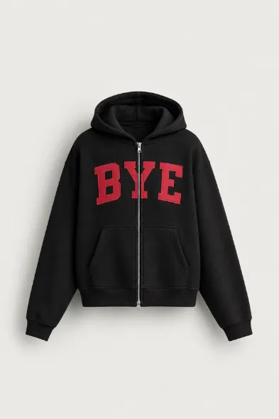 Bye - Siyah - Boxy Fit - Çift Fermuarlı Kapüşonlu - Erkek Sweatshirt