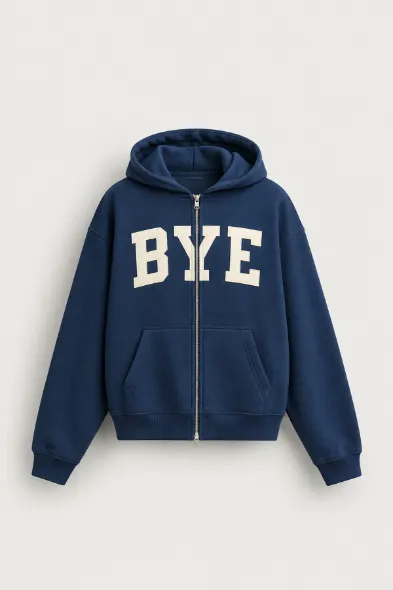 Bye - Lacivert - Boxy Fit - Çift Fermuarlı Kapüşonlu - Erkek Sweatshirt