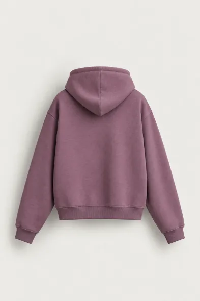 Bye - Mürdüm - Boxy Fit - Çift Fermuarlı Kapüşonlu - Erkek Sweatshirt