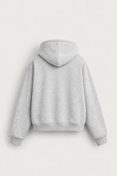 Bye - Açık Gri - Boxy Fit - Çift Fermuarlı Kapüşonlu - Erkek Sweatshirt