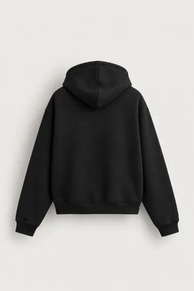 Graceg - Siyah - Boxy Fit - Çift Fermuarlı Kapüşonlu - Erkek Sweatshirt
