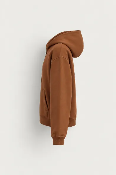 Graceg - Kahverengi - Boxy Fit - Çift Fermuarlı Kapüşonlu - Erkek Sweatshirt