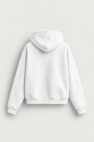 Graceg - Beyaz - Boxy Fit - Çift Fermuarlı Kapüşonlu - Erkek Sweatshirt