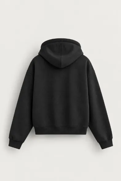 Hawkins - Siyah - Boxy Fit - Çift Fermuarlı Kapüşonlu - Erkek Sweatshirt