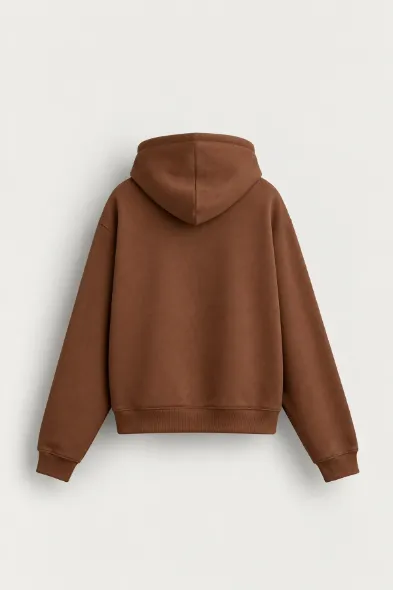 Hawkins - Kahverengi - Boxy Fit - Çift Fermuarlı Kapüşonlu - Erkek Sweatshirt