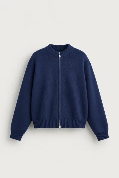 Corbin - Lacivert - Boxy Fit - Çift Fermuarlı - Erkek Kazak