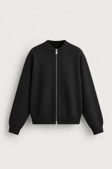 Corbin - Siyah - Boxy Fit - Çift Fermuarlı - Erkek Kazak