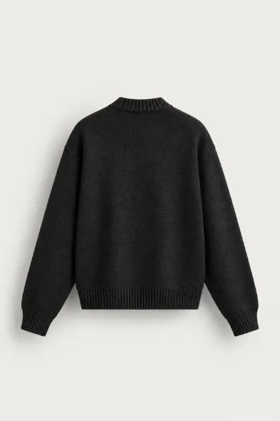 Corbin - Siyah - Boxy Fit - Çift Fermuarlı - Erkek Kazak