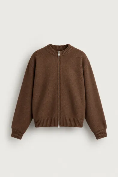 Corbin - Kahverengi - Boxy Fit - Çift Fermuarlı - Erkek Kazak