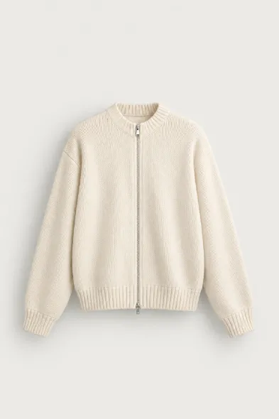 Corbin - Ekru - Boxy Fit - Çift Fermuarlı - Erkek Kazak