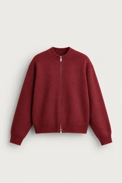 Corbin - Kırmızı - Boxy Fit - Çift Fermuarlı - Erkek Kazak