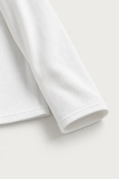 Kiearan - Beyaz - Yakası Düğmeli - Uzun Kollu Erkek Tshirt