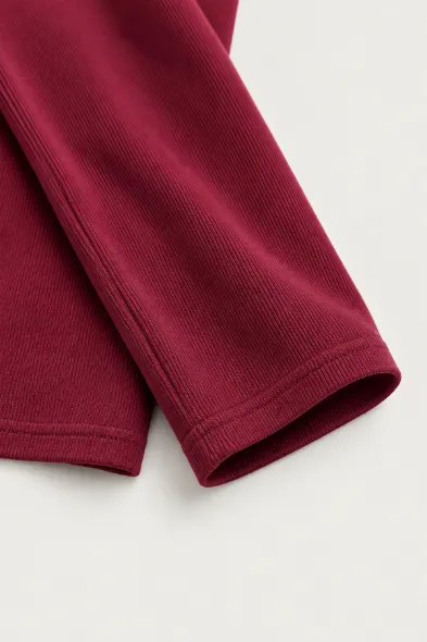 Kiearan - Bordo - Yakası Düğmeli - Uzun Kollu Erkek Tshirt