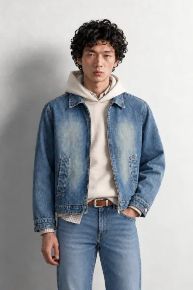 Hardy - Buz Mavisi - Lüks Street Crop - %100 Pamuk Denim - Erkek Kot Ceket