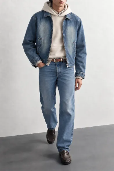 Hardy - Buz Mavisi - Lüks Street Crop - %100 Pamuk Denim - Erkek Kot Ceket