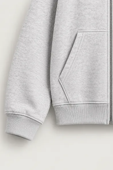 Reborn - Gri - Oversize Fit Fermuarlı - Kapüşonlu Erkek Sweatshirt