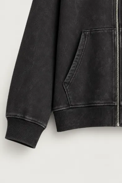 Reborn - Siyah - Oversize Fit Fermuarlı - Kapüşonlu Erkek Sweatshirt
