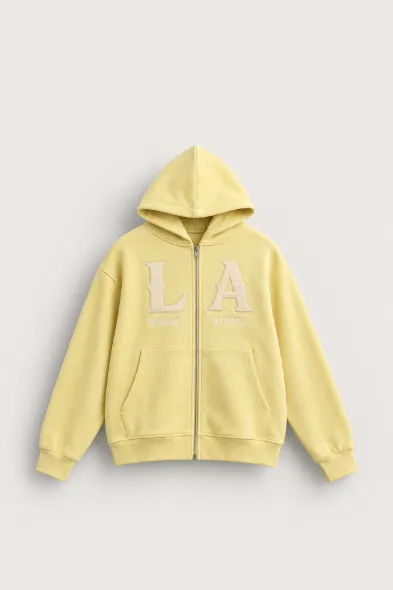 LA Ravage - Sarı - Oversize Fit - Fermuarlı Erkek Ceket ve Erkek Eşofman Takımı
