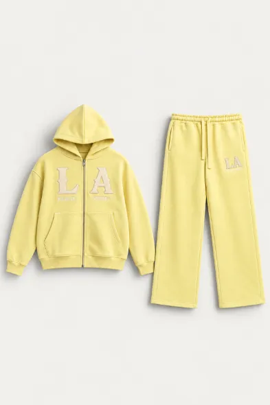 LA Ravage - Sarı - Oversize Fit - Fermuarlı Erkek Ceket ve Erkek Eşofman Takımı