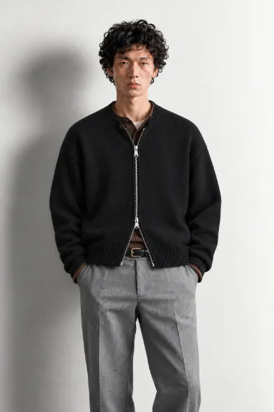 Corbin - Siyah - Boxy Fit - Çift Fermuarlı - Erkek Kazak